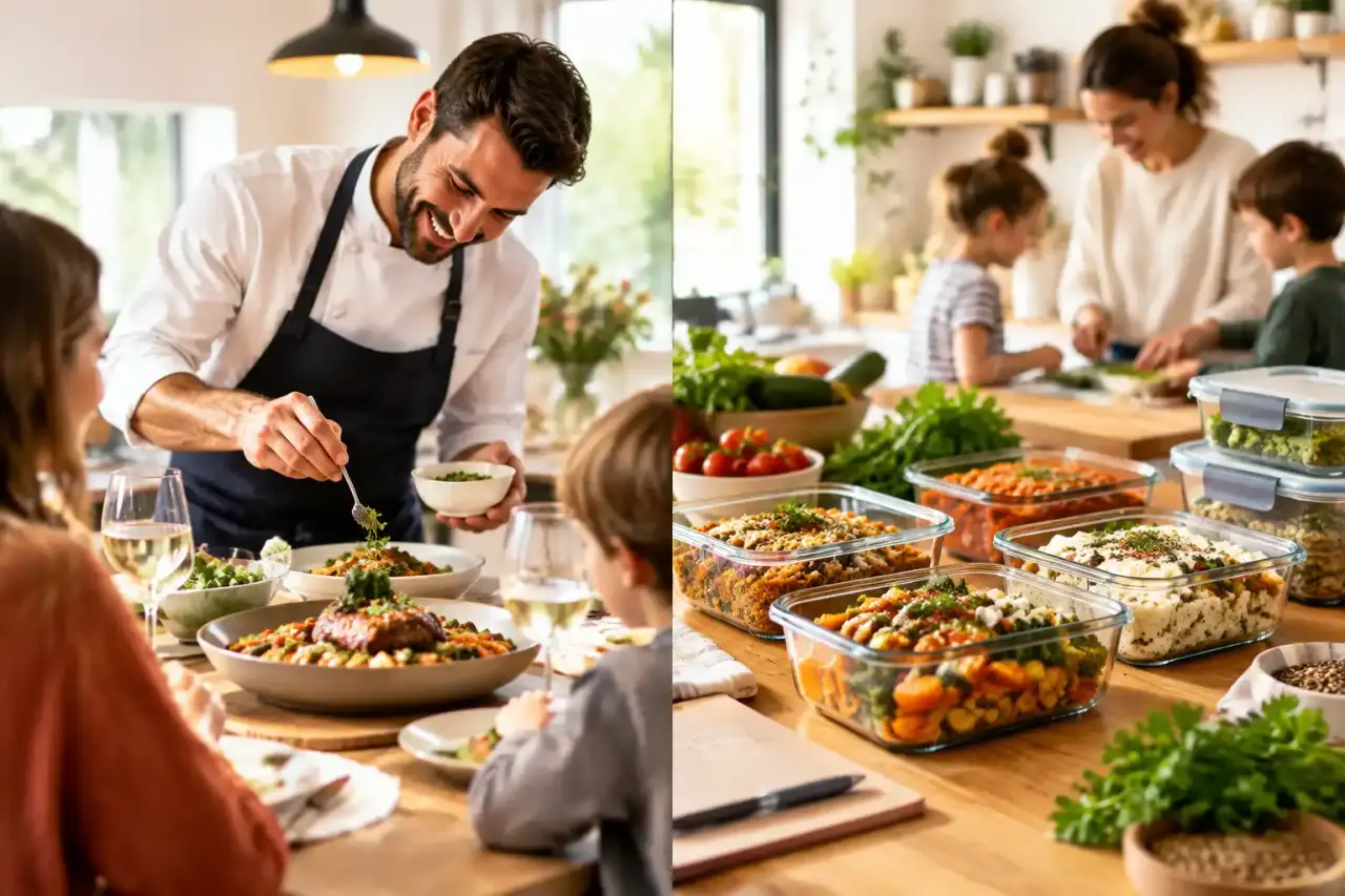 Table familiale garnie de plats maison préparés avec soin