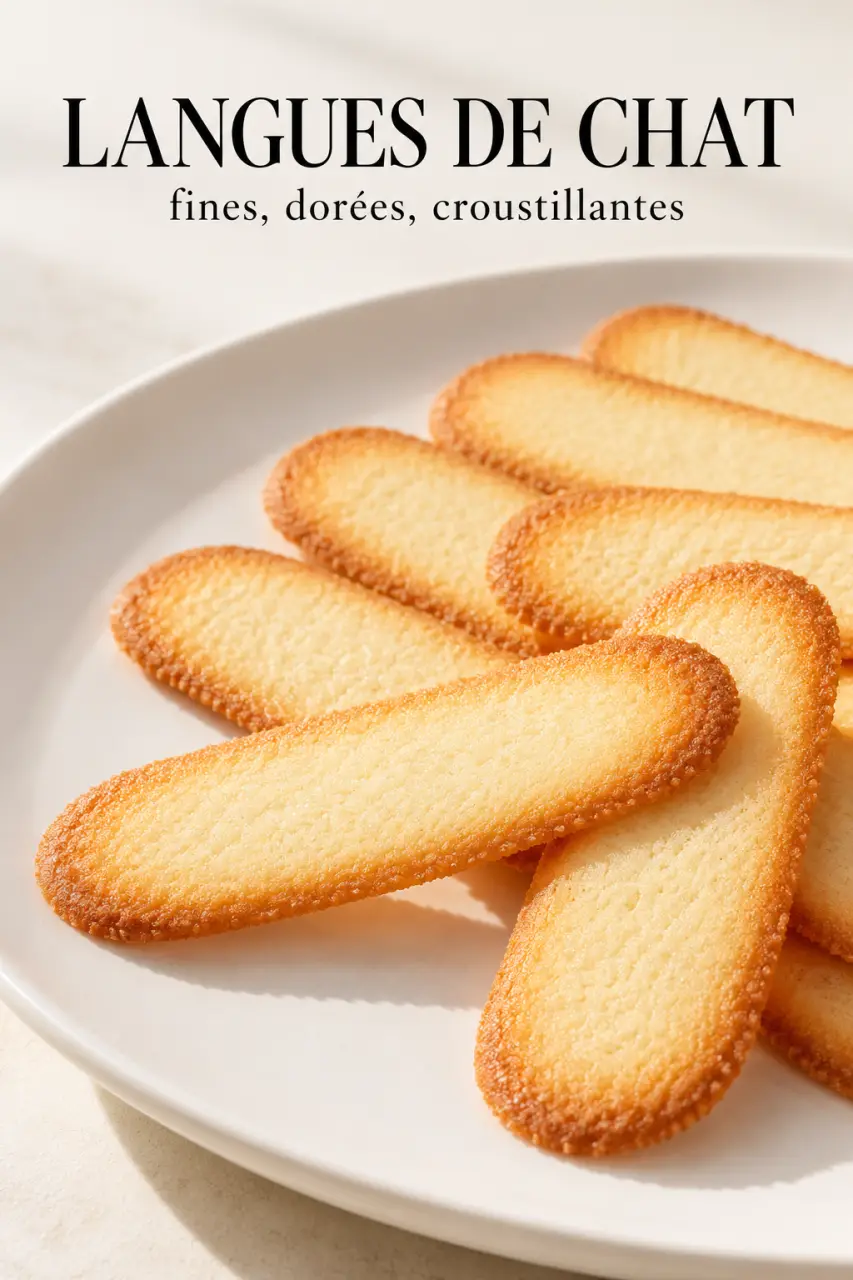 Recette de langues de chat fines et croustillantes sur une assiette