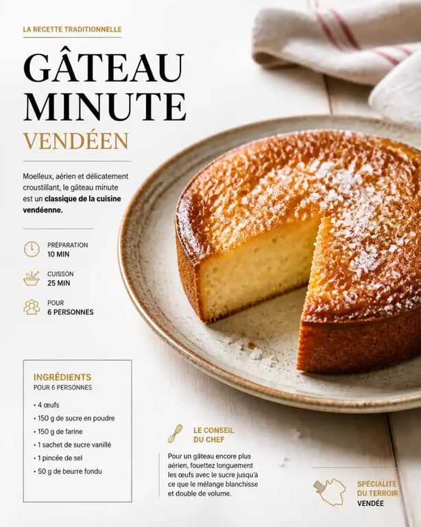 Gâteau minute traditionnel vendéen, une pâtisserie moelleuse et aérienne