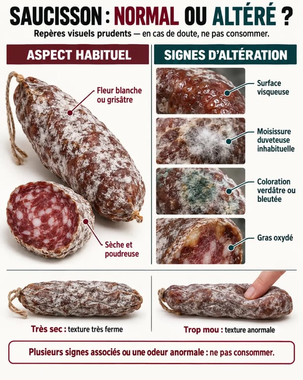 Signes visuels pour distinguer une fleur naturelle d’un saucisson altéré