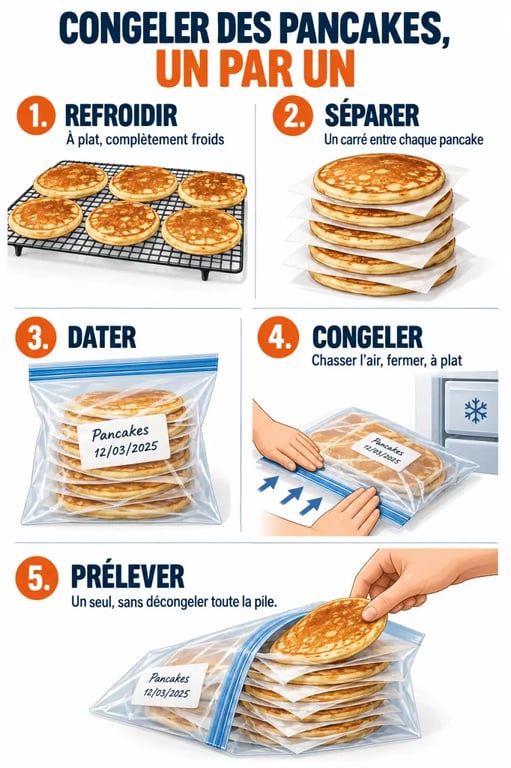 Méthode de congélation individuelle pour la conservation pancake maison