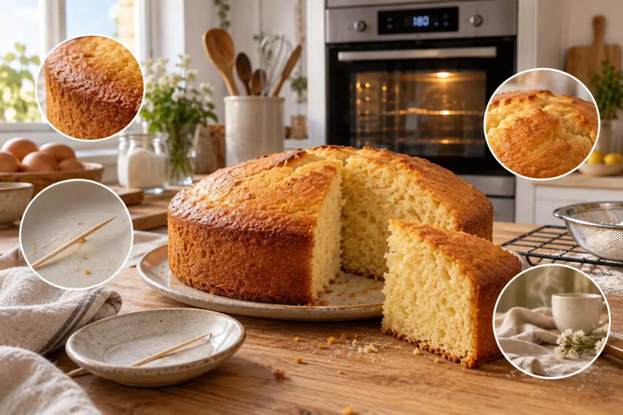 Le gâteau nature moelleux se réussit à 180 °C, avec 4 repères de cuisson