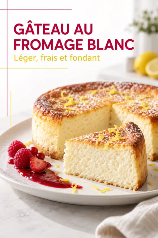 Gâteau fromage blanc moelleux au citron, texture aérienne et fondante