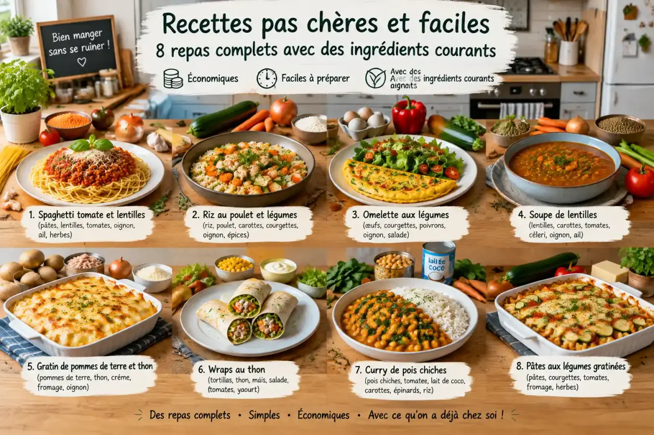 Recettes pas chères et faciles : 8 repas complets avec des ingrédients courants
