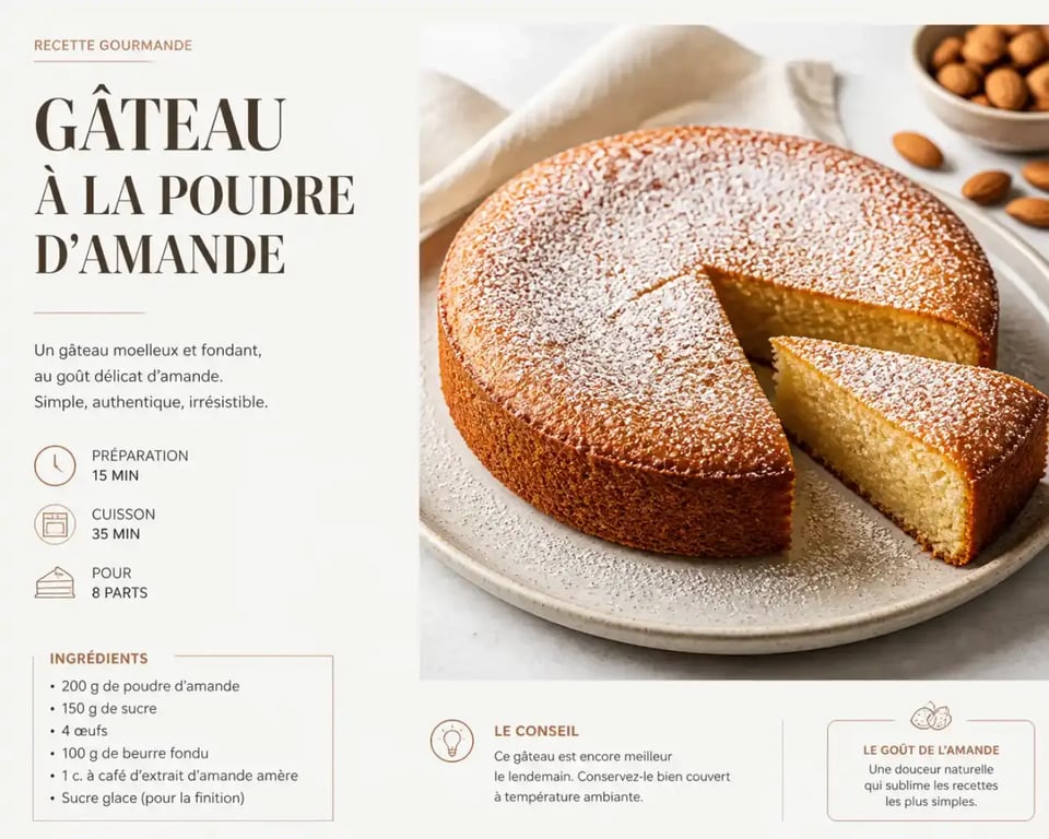Gâteau moelleux à la poudre d'amande présenté sur une assiette