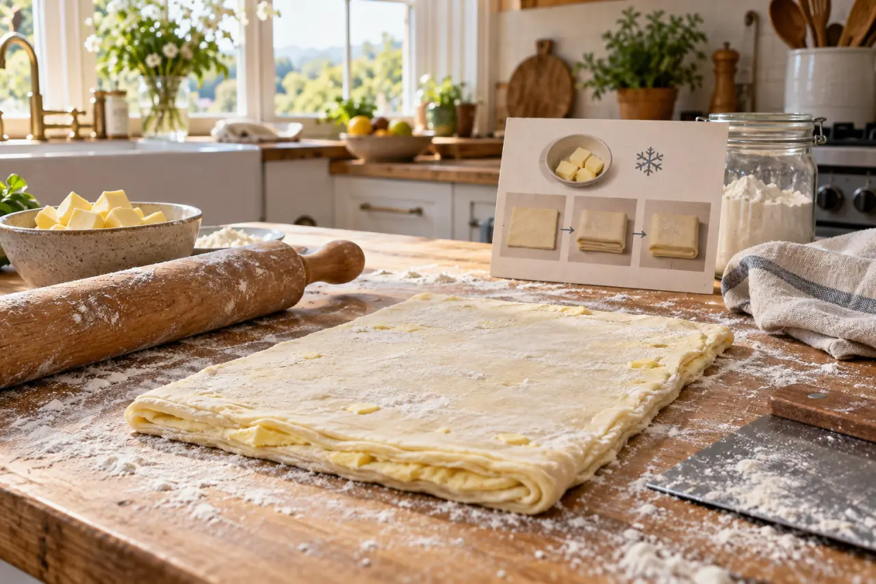 La pâte feuilletée rapide réussit avec du beurre froid et trois tours simples
