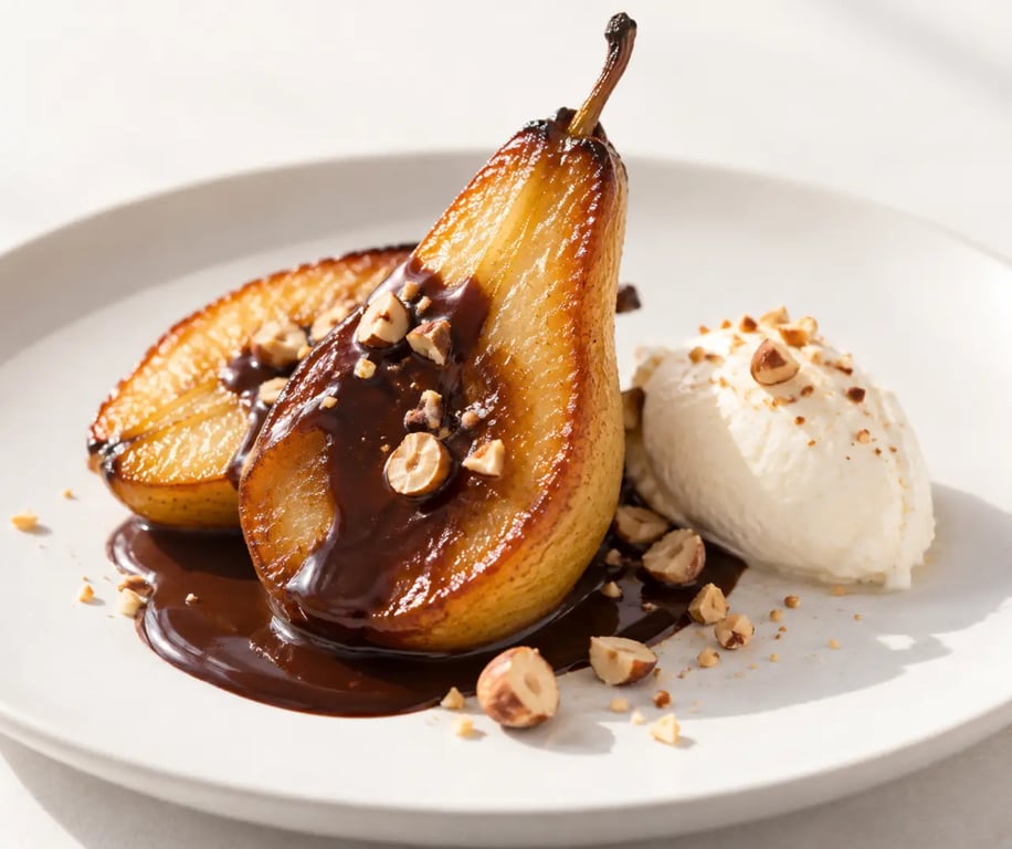Recettes gastronomiques faciles : poires rôties au chocolat et crème fouettée