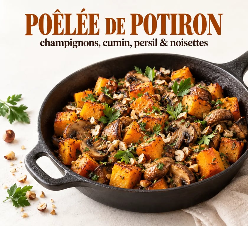 Potiron recettes faciles : poêlée de potiron et champignons au cumin