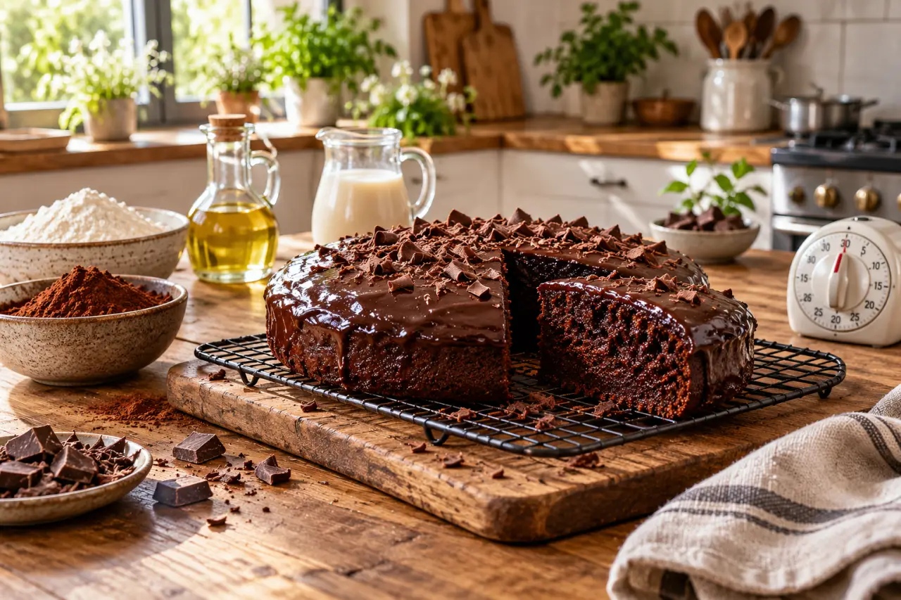 Un gâteau sans œuf et sans lait, moelleux au chocolat en 30 minutes