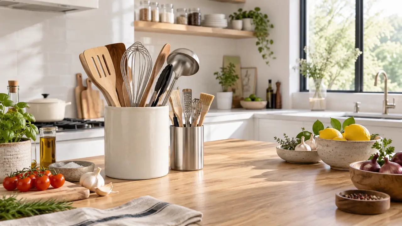 Pot à ustensiles de cuisine : quelle matière et quelle taille pour un plan de travail bien organisé ?