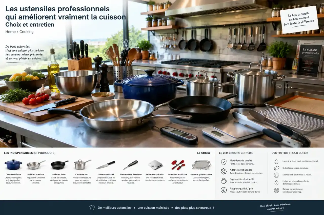 Les ustensiles professionnels qui améliorent vraiment la cuisson, choix et entretien