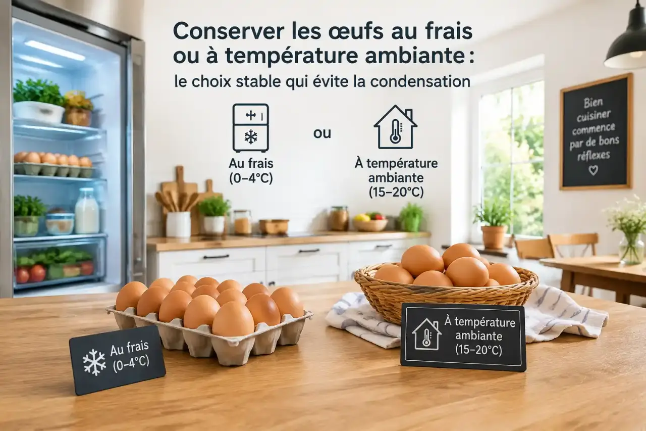Conserver les œufs au frais ou à température ambiante : le choix stable qui évite la condensation